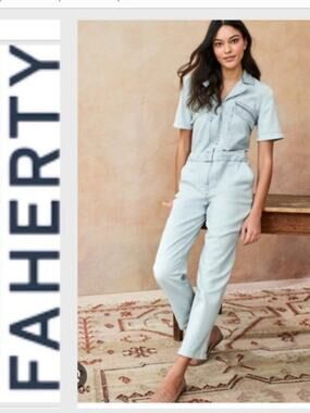 FAHERTY Blythe Denim Jumpsuit. Organic Cotton. Size Small NWOT